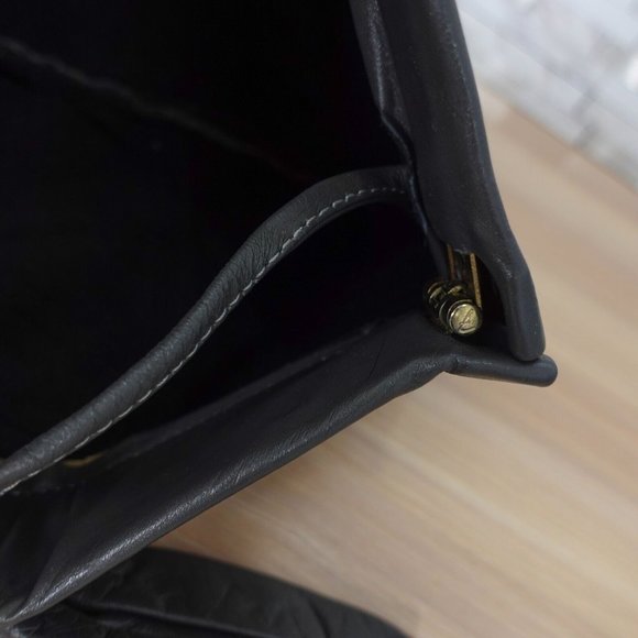 VINTAGE 90s Black Leather Crossbody Shoulder Bow Bag Evening Clutch Purse Medium - Picture 10 of 13